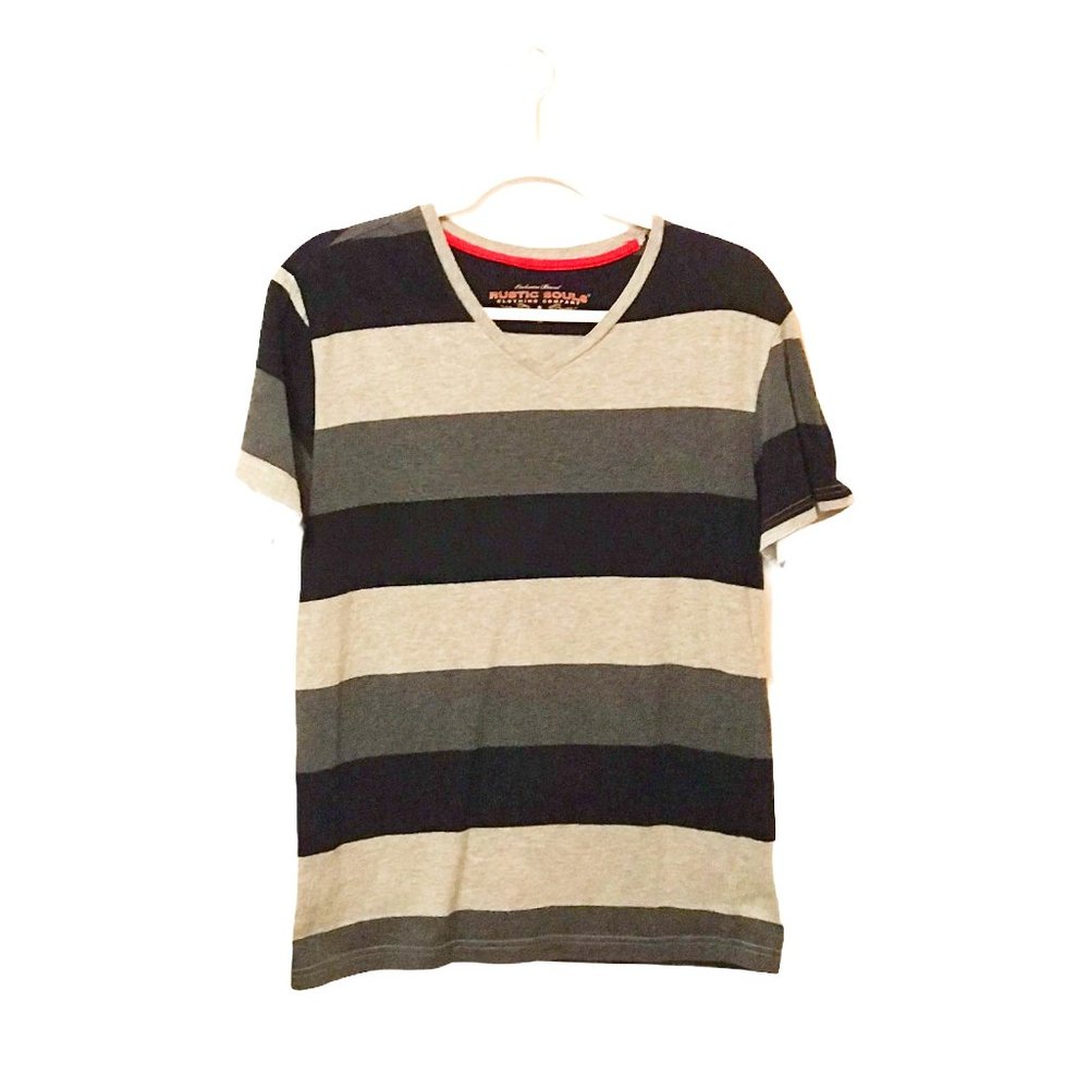 Rustic Souls Men Stripe V-neck T-shirt M
